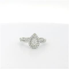 10k White Gold Pear Shaped Diamond Cluster Engagement Ring - Size 6.75